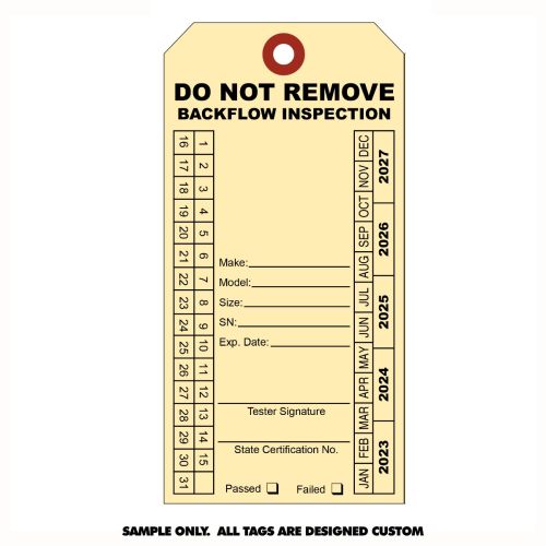 Tag Personalized Backflow Prevention 3-1/8" x 6-1/4" 1-Sided Manila Cardstock, 1-Color Print